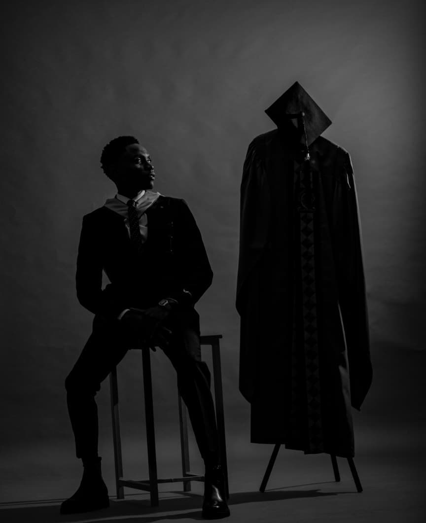 Stephan Malobeka, black and white portrait